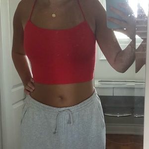 red crop top with criss cross back from Garage